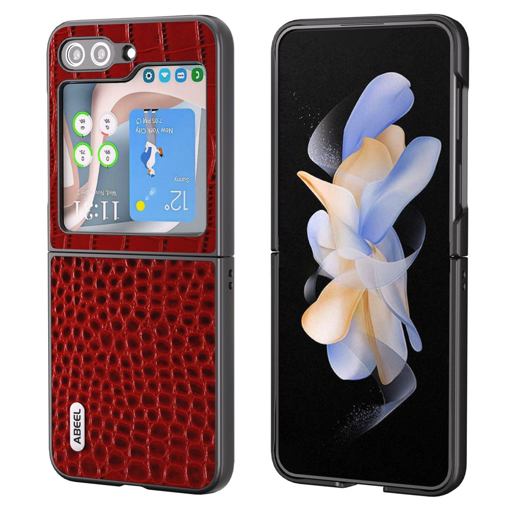 ABEEL Til Samsung Galaxy Z Flip5 5G Telefoncover Med Krokodilletekstur Ægte Koskindbelagt PC Bagcover