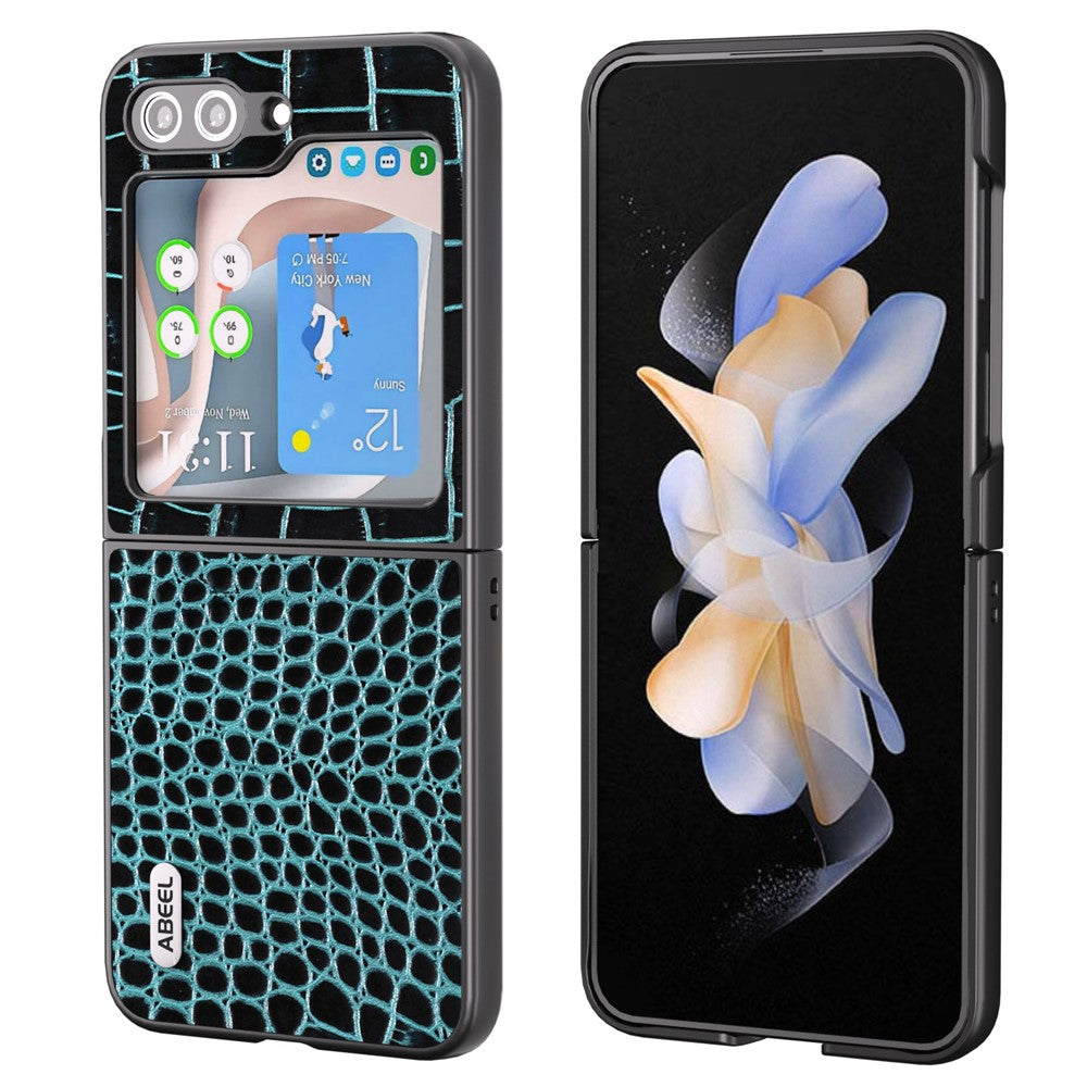 ABEEL Til Samsung Galaxy Z Flip5 5G Telefoncover Med Krokodilletekstur Ægte Koskindbelagt PC Bagcover