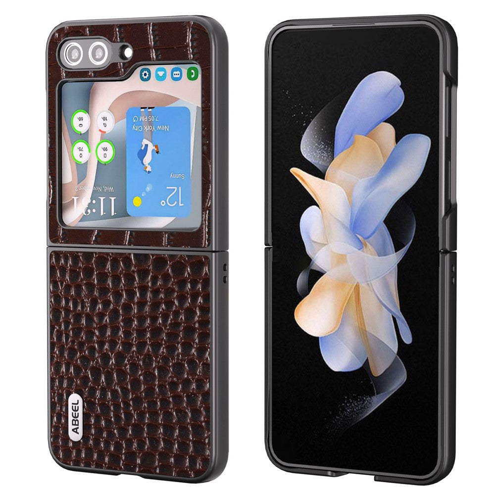 ABEEL Til Samsung Galaxy Z Flip5 5G Telefoncover Med Krokodilletekstur Ægte Koskindbelagt PC Bagcover