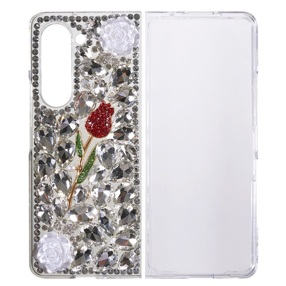 Telefoncover med rhinstensudsmykning til Samsung Galaxy Z Fold5 5G, 2-delt design hårdt PC-telefoncover