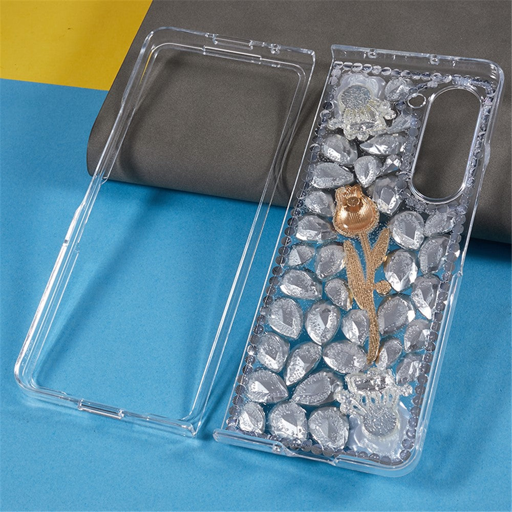 Telefoncover med rhinstensudsmykning til Samsung Galaxy Z Fold5 5G, 2-delt design hårdt PC-telefoncover