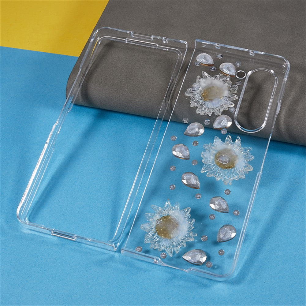 For Samsung Galaxy Z Fold5 5G Hard PC Phone Case 2-Piece Design Rhinestone Decor Folding Phone Cover