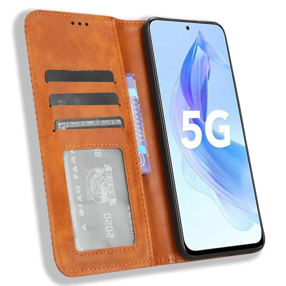 Stand Case for Honor 90 Lite 5G / X50i 5G Magnetic Shell Retro PU Leather Phone Wallet Flip Cover