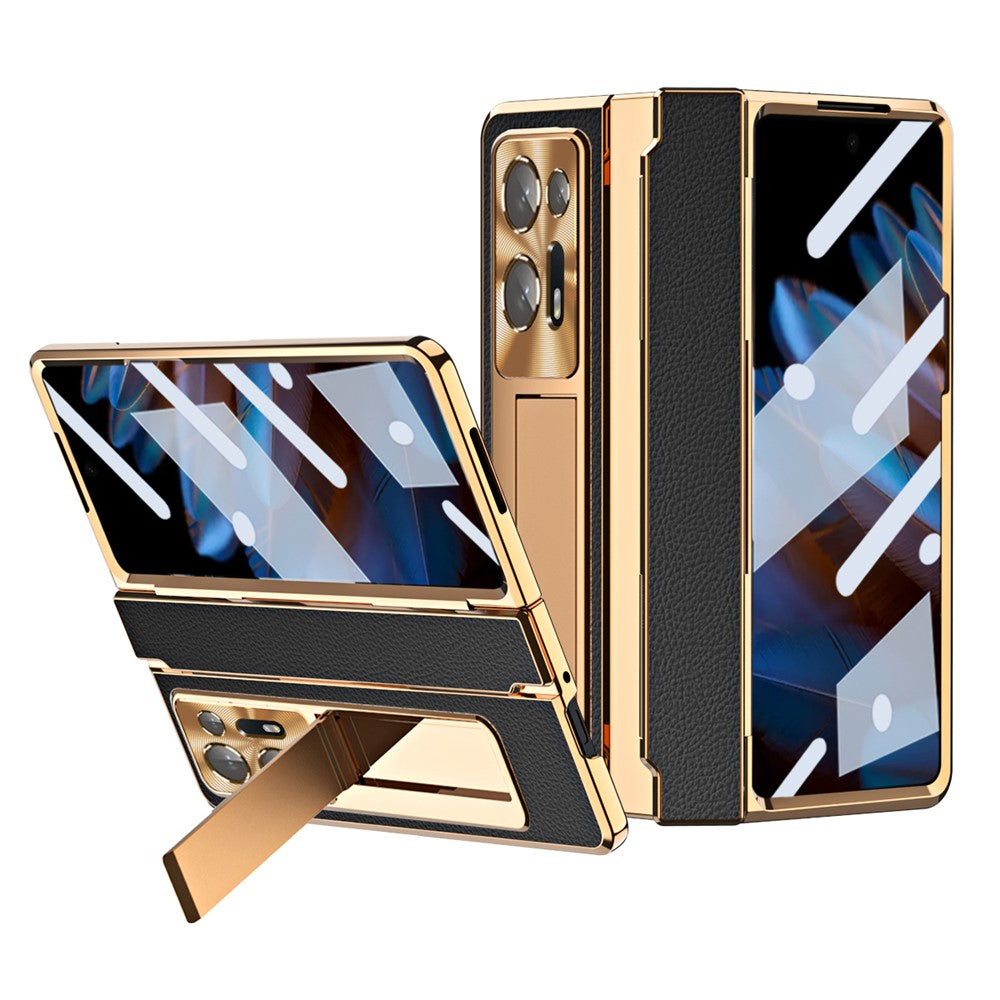For Oppo Find N2 5G Anti-Scratch Kickstand Phone Case PU Leather+PC Phone Cover with Stylus Pen