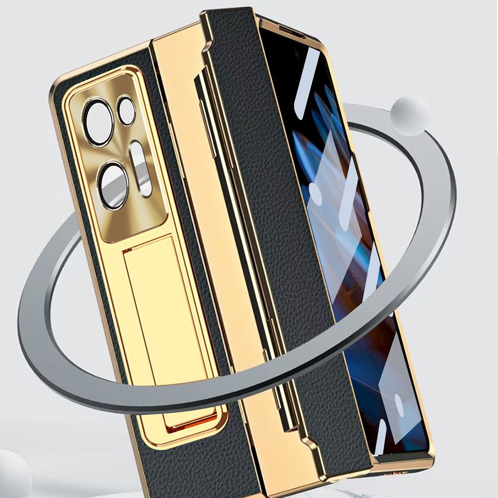 For Oppo Find N2 5G Anti-Scratch Kickstand Phone Case PU Leather+PC Phone Cover with Stylus Pen