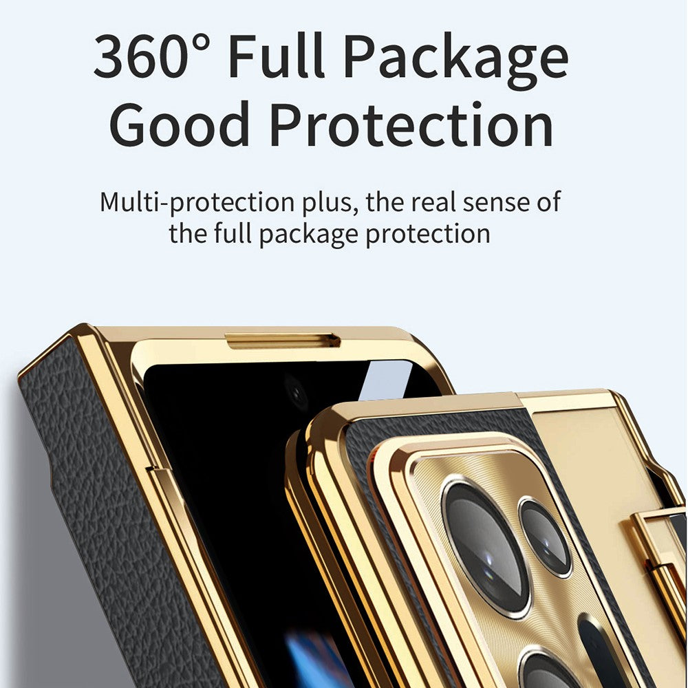 For Oppo Find N2 5G Anti-Scratch Kickstand Phone Case PU Leather+PC Phone Cover with Stylus Pen