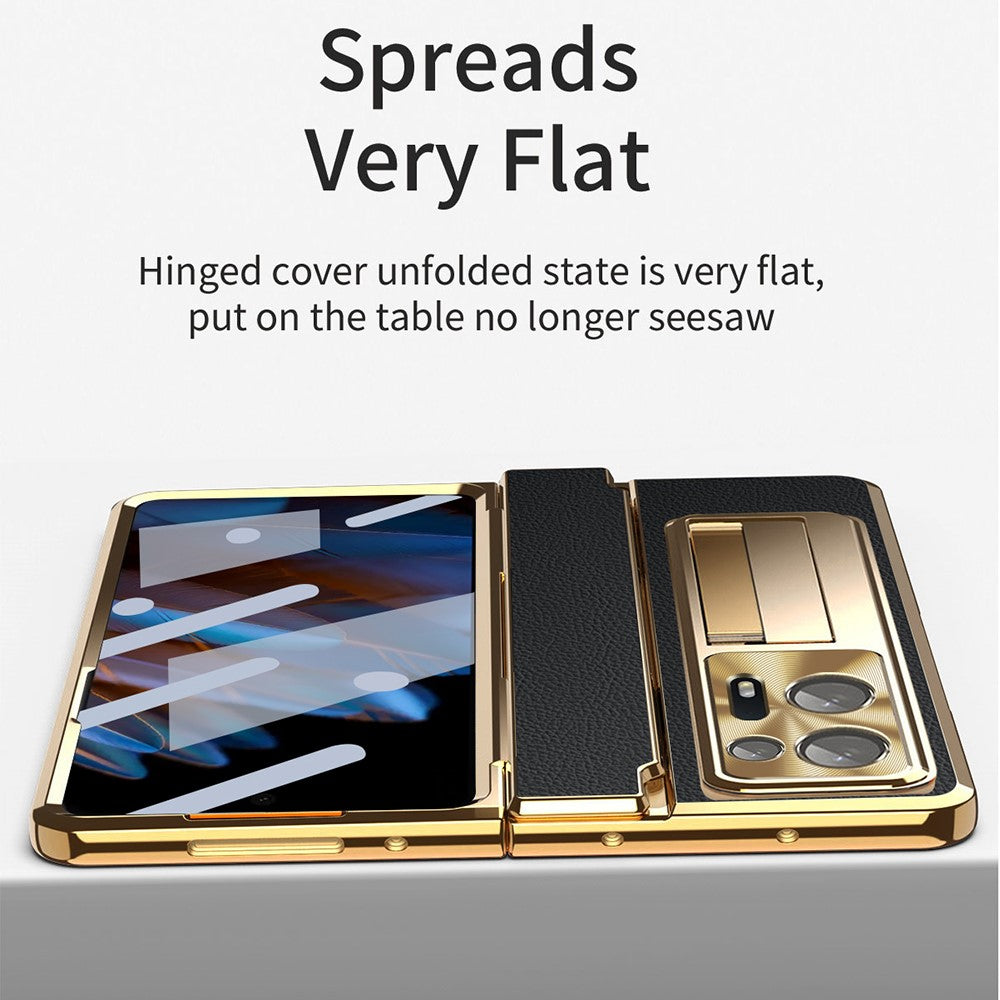 For Oppo Find N2 5G Anti-Scratch Kickstand Phone Case PU Leather+PC Phone Cover with Stylus Pen