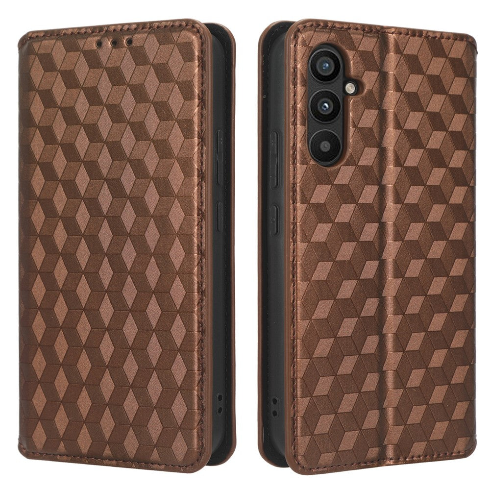 PU Leather Shell for Samsung Galaxy M54 5G / F54 5G Rhombus Imprinted Wallet Phone Case Flip Stand Cover