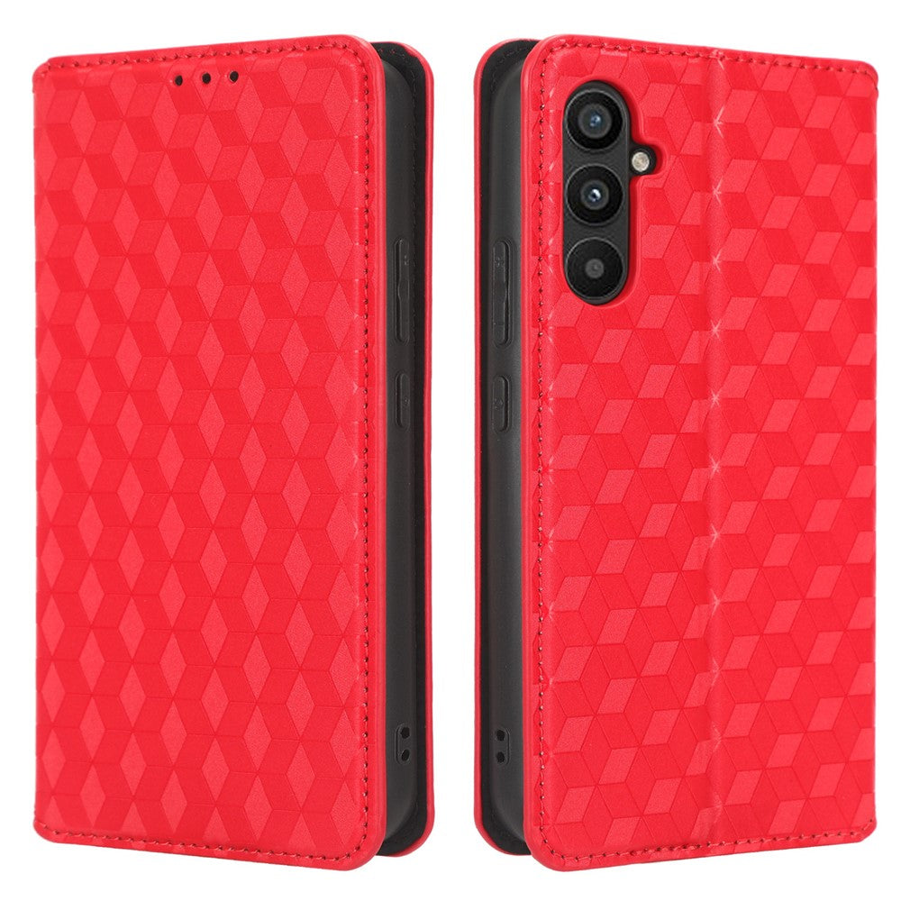 PU Leather Shell for Samsung Galaxy M54 5G / F54 5G Rhombus Imprinted Wallet Phone Case Flip Stand Cover
