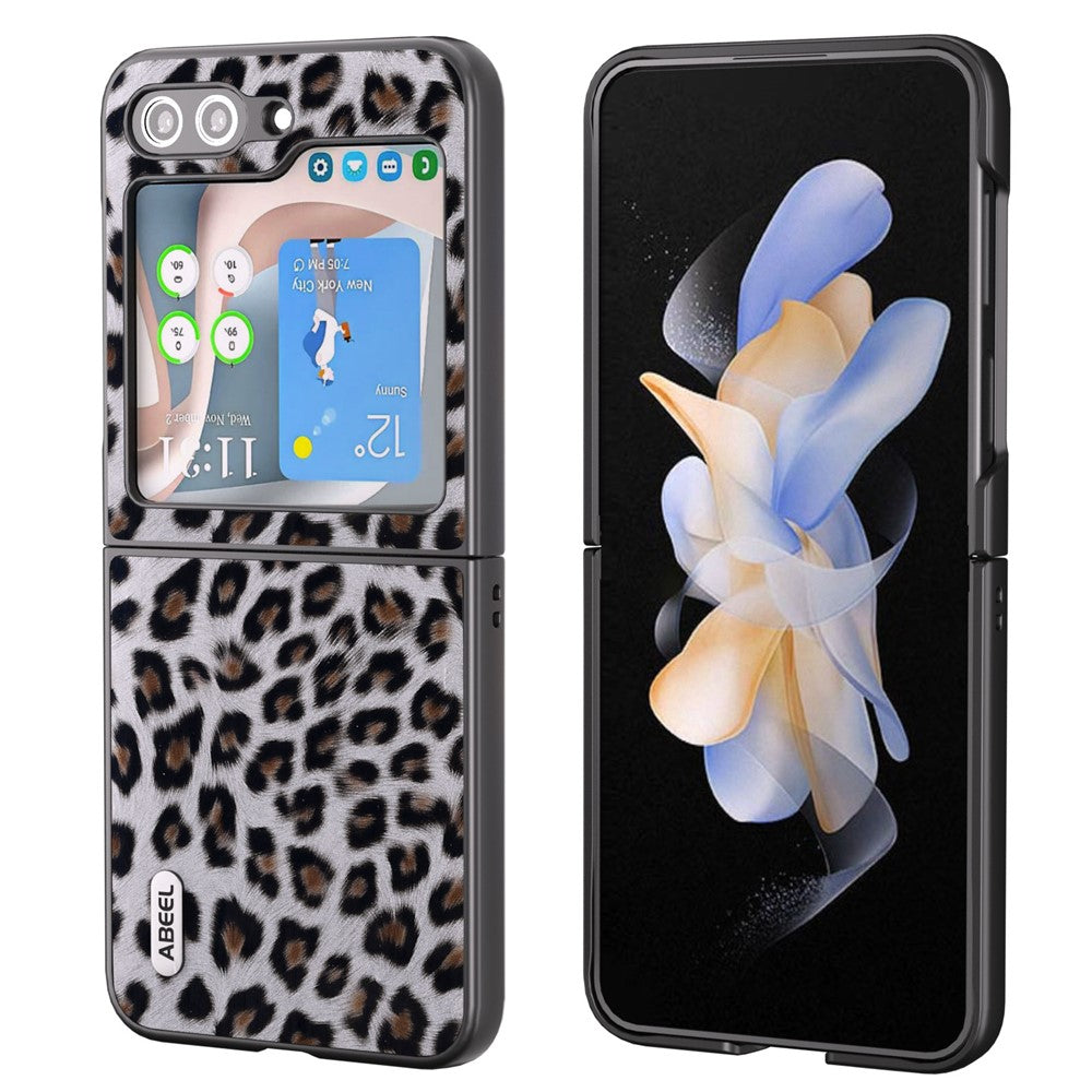 ABEEL Til Samsung Galaxy Z Flip5 5G Leopardmønster Telefoncover PU Læder + PC Bagside