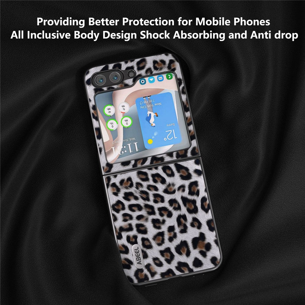 ABEEL Til Samsung Galaxy Z Flip5 5G Leopardmønster Telefoncover PU Læder + PC Bagside
