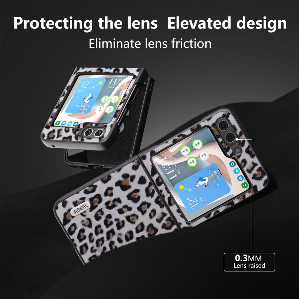 ABEEL Til Samsung Galaxy Z Flip5 5G Leopardmønster Telefoncover PU Læder + PC Bagside