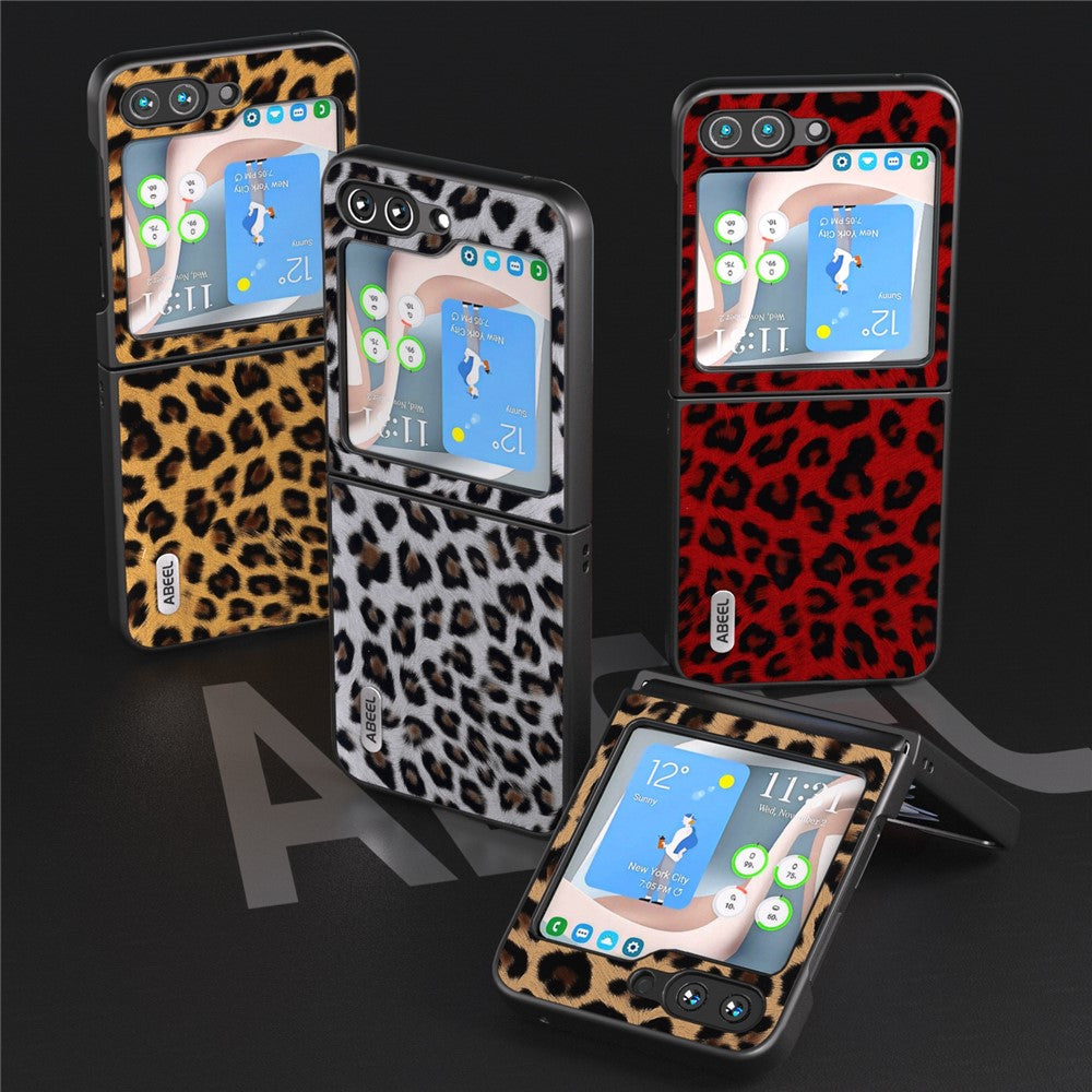 ABEEL Til Samsung Galaxy Z Flip5 5G Leopardmønster Telefoncover PU Læder + PC Bagside
