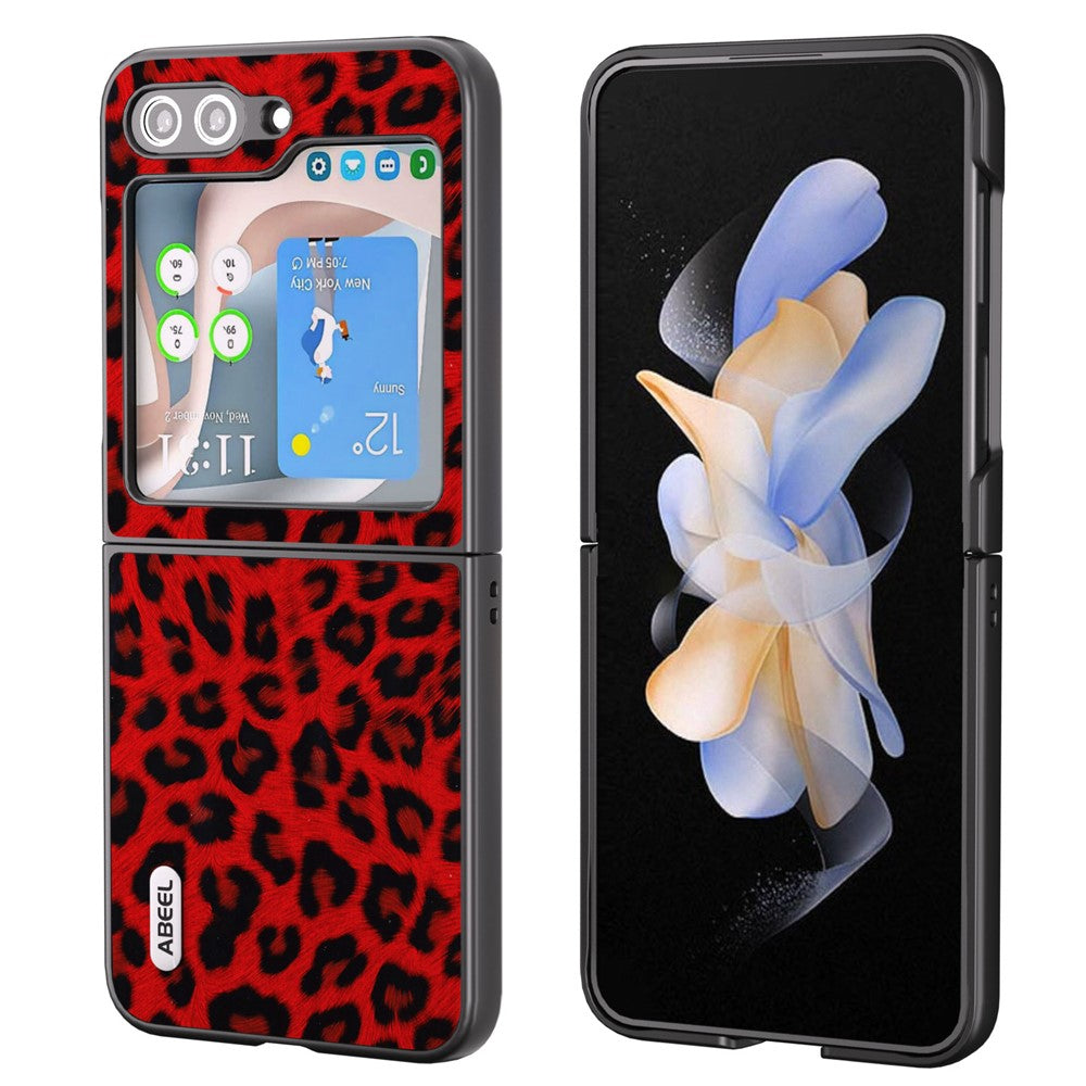 ABEEL Til Samsung Galaxy Z Flip5 5G Leopardmønster Telefoncover PU Læder + PC Bagside