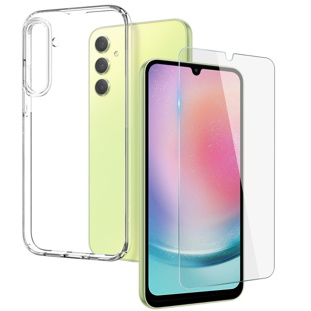 NORTHJO mobilcover til Samsung Galaxy A24 4G (162,1 x 77,6 x 8,3 mm), gennemsigtigt TPU-beskyttelsescover med hærdet glasfilm