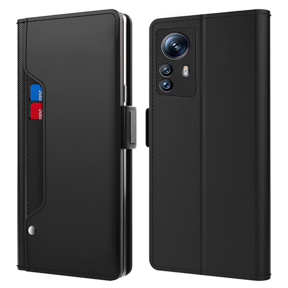 For Xiaomi Redmi Note 12S 4G PU Leather Stand Case Card Slot Phone Cover with Mirror Function