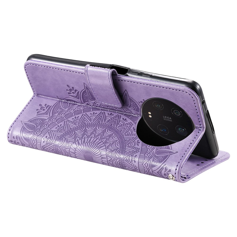 For Xiaomi 13 Ultra PU Leather Phone Cover Imprinted Mandala Flower Pattern Stand Wallet Anti-Dust Cell Phone Case