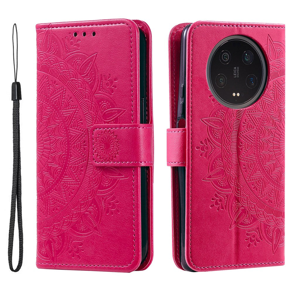 For Xiaomi 13 Ultra PU Leather Phone Cover Imprinted Mandala Flower Pattern Stand Wallet Anti-Dust Cell Phone Case