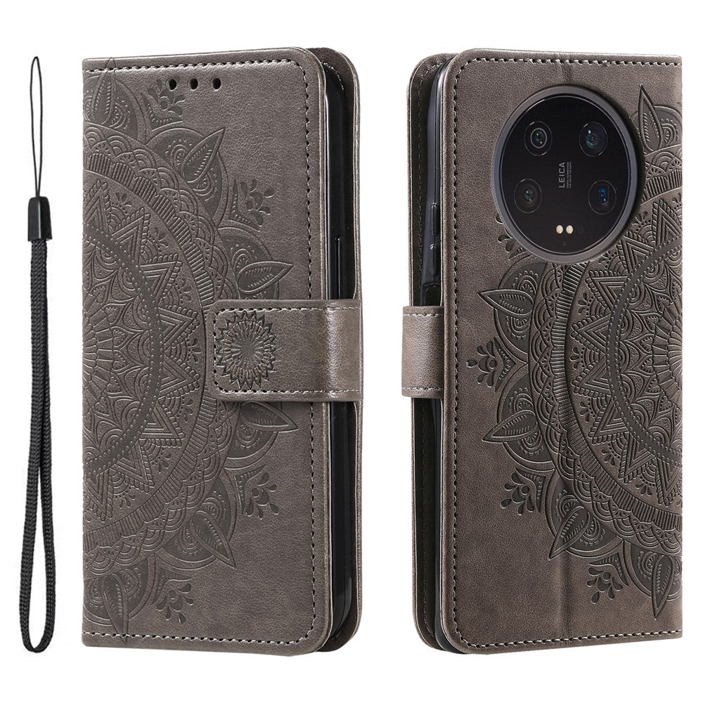 For Xiaomi 13 Ultra PU Leather Phone Cover Imprinted Mandala Flower Pattern Stand Wallet Anti-Dust Cell Phone Case