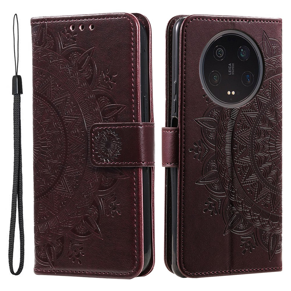 For Xiaomi 13 Ultra PU Leather Phone Cover Imprinted Mandala Flower Pattern Stand Wallet Anti-Dust Cell Phone Case