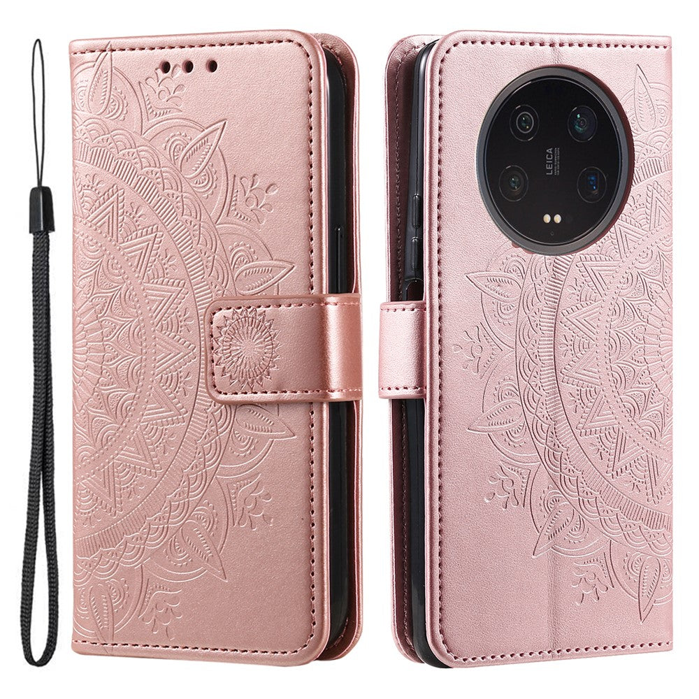 For Xiaomi 13 Ultra PU Leather Phone Cover Imprinted Mandala Flower Pattern Stand Wallet Anti-Dust Cell Phone Case