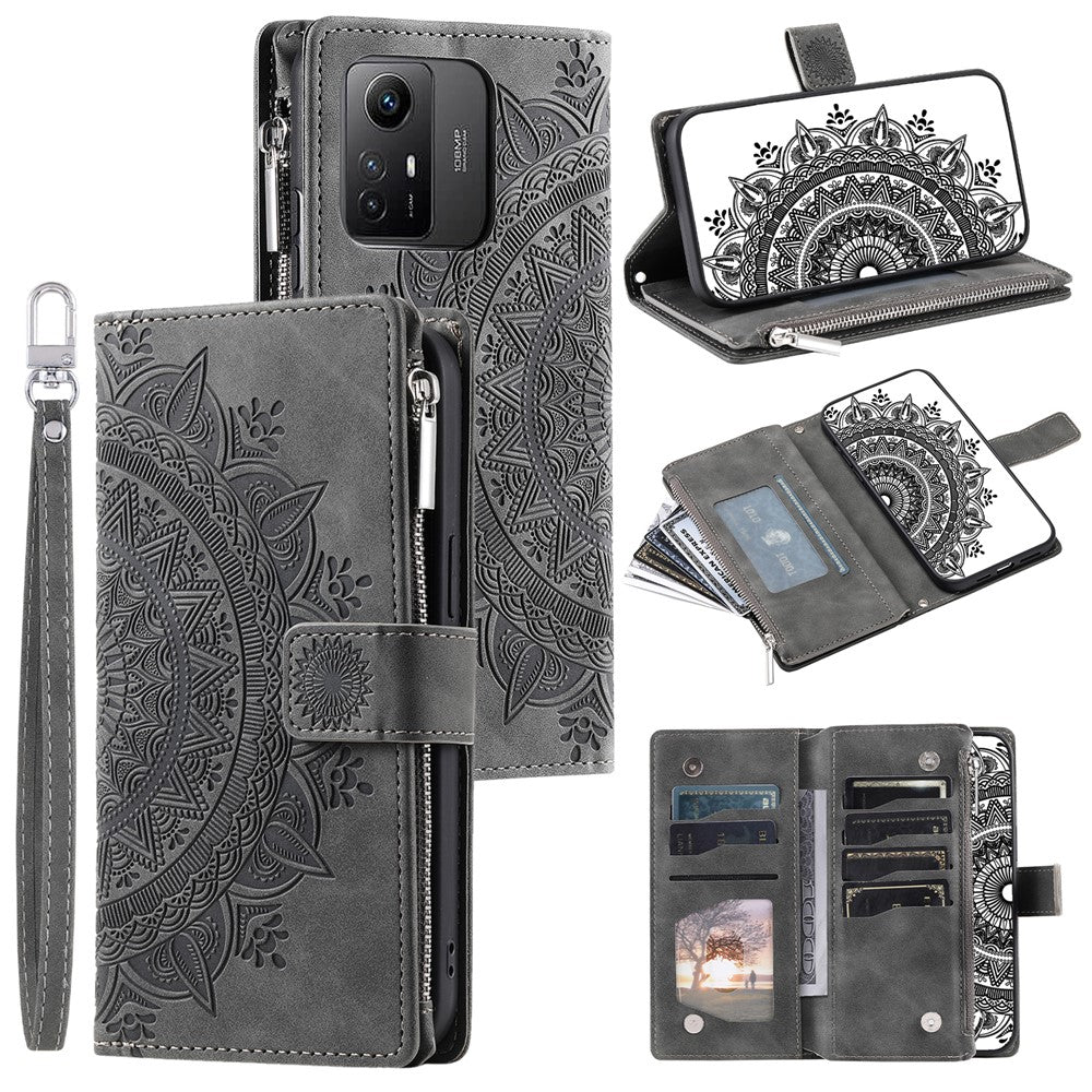 For Xiaomi Redmi Note 12S 4G Mandala Flower Imprint Phone Case PU Leather Wallet Stand Cover
