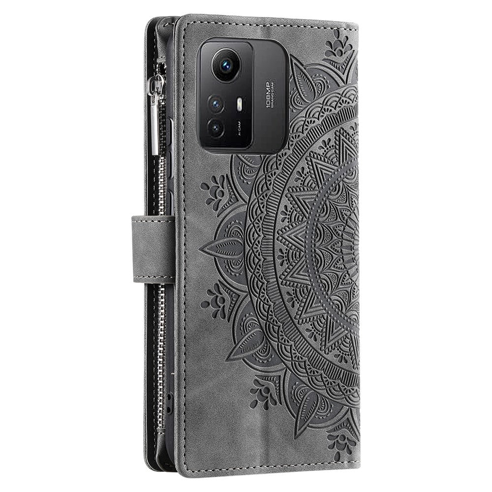 For Xiaomi Redmi Note 12S 4G Mandala Flower Imprint Phone Case PU Leather Wallet Stand Cover