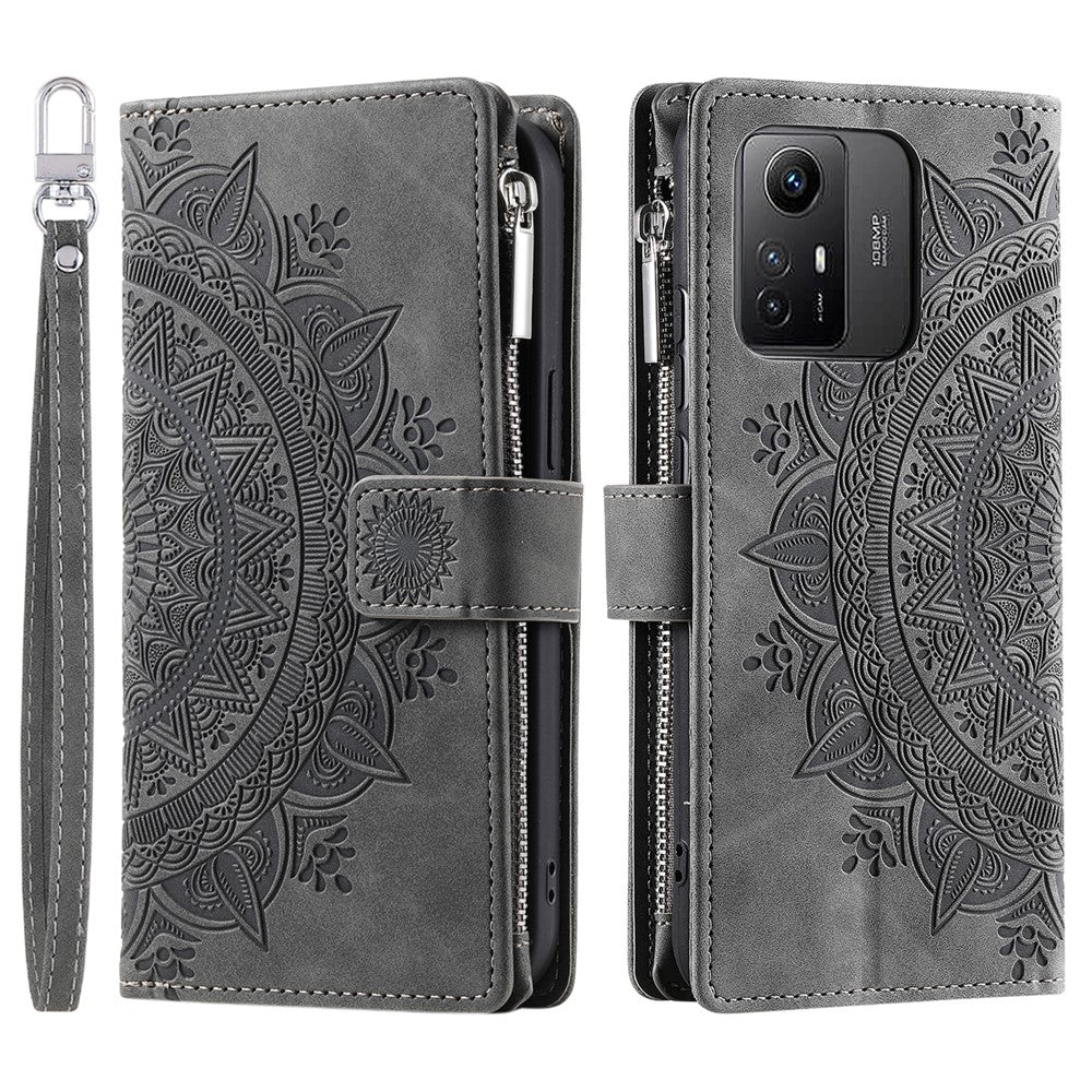 For Xiaomi Redmi Note 12S 4G Mandala Flower Imprint Phone Case PU Leather Wallet Stand Cover