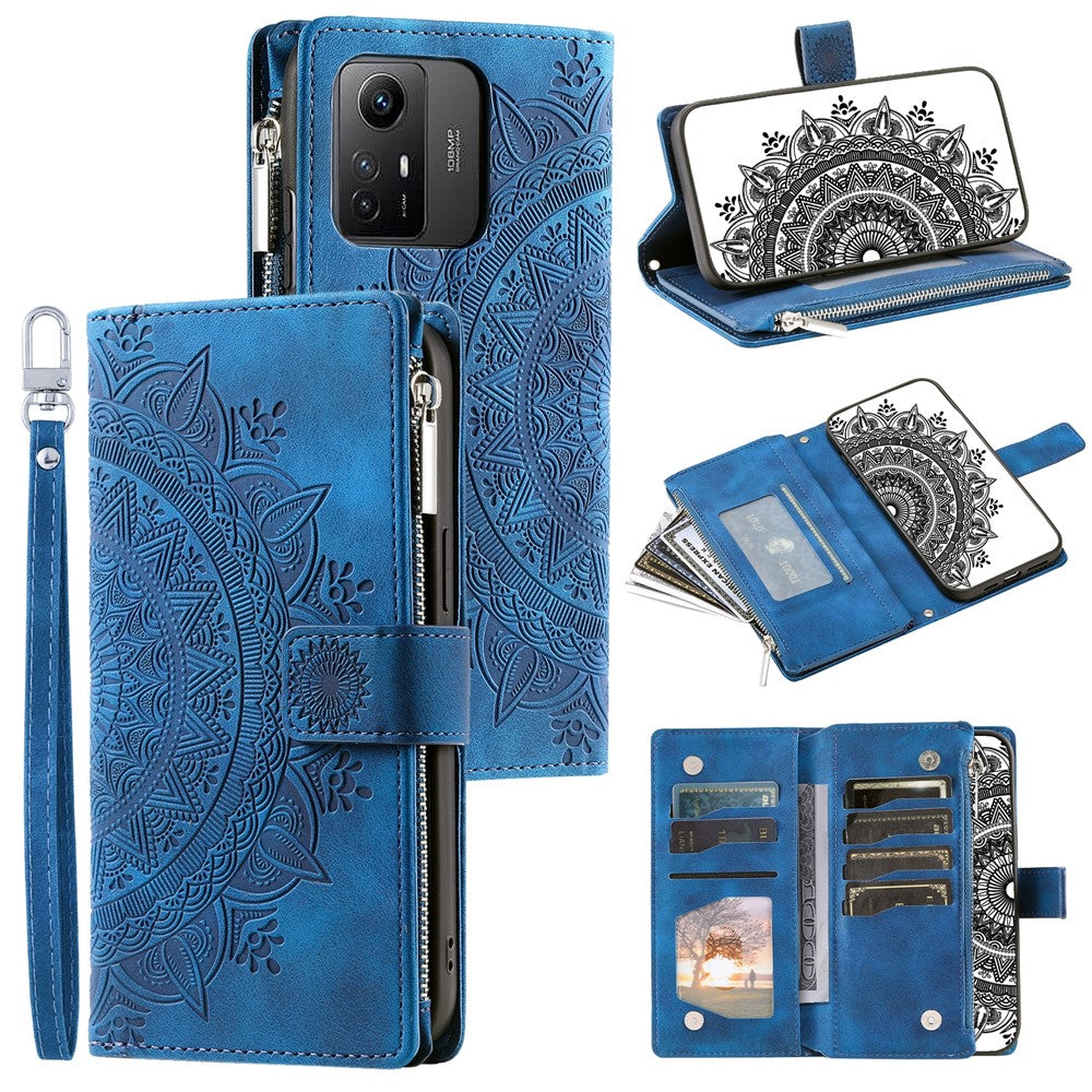 For Xiaomi Redmi Note 12S 4G Mandala Flower Imprint Phone Case PU Leather Wallet Stand Cover