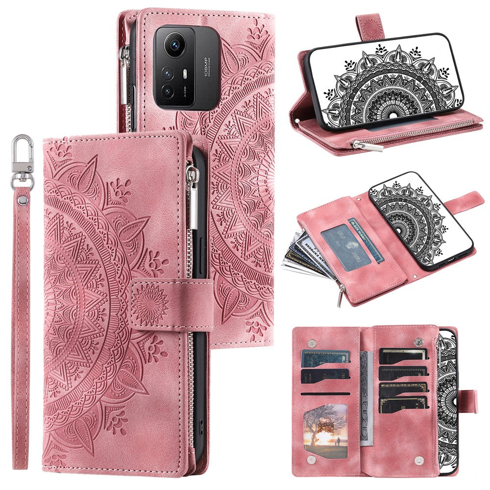 For Xiaomi Redmi Note 12S 4G Mandala Flower Imprint Phone Case PU Leather Wallet Stand Cover