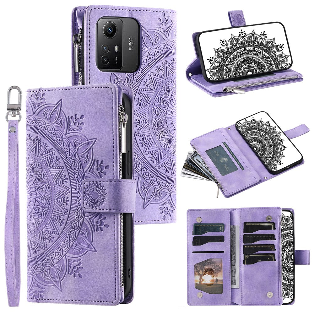 For Xiaomi Redmi Note 12S 4G Mandala Flower Imprint Phone Case PU Leather Wallet Stand Cover