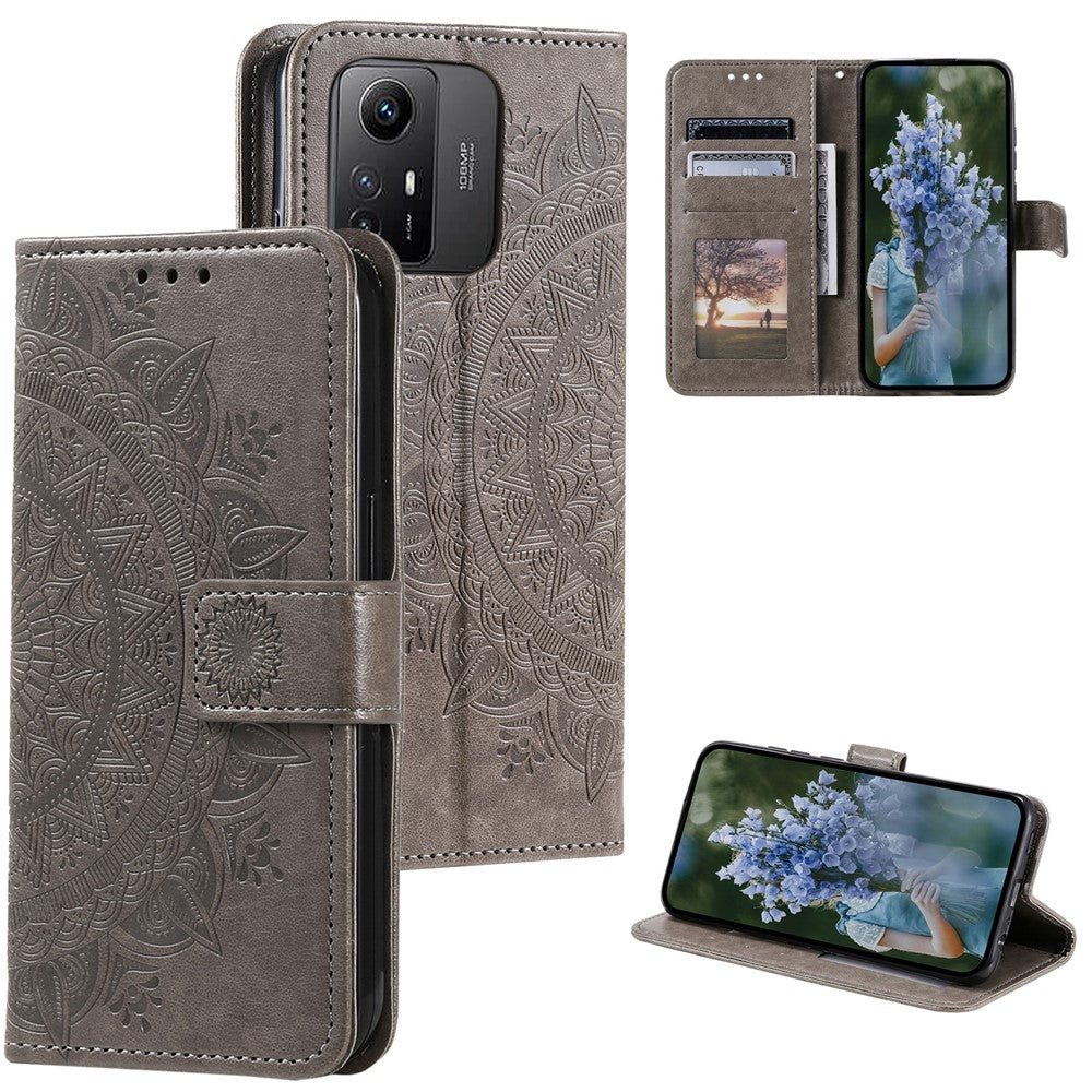 For Xiaomi Redmi Note 12S 4G PU Leather Wallet Phone Case Mandala Flower Imprint Anti-drop Stand Cover