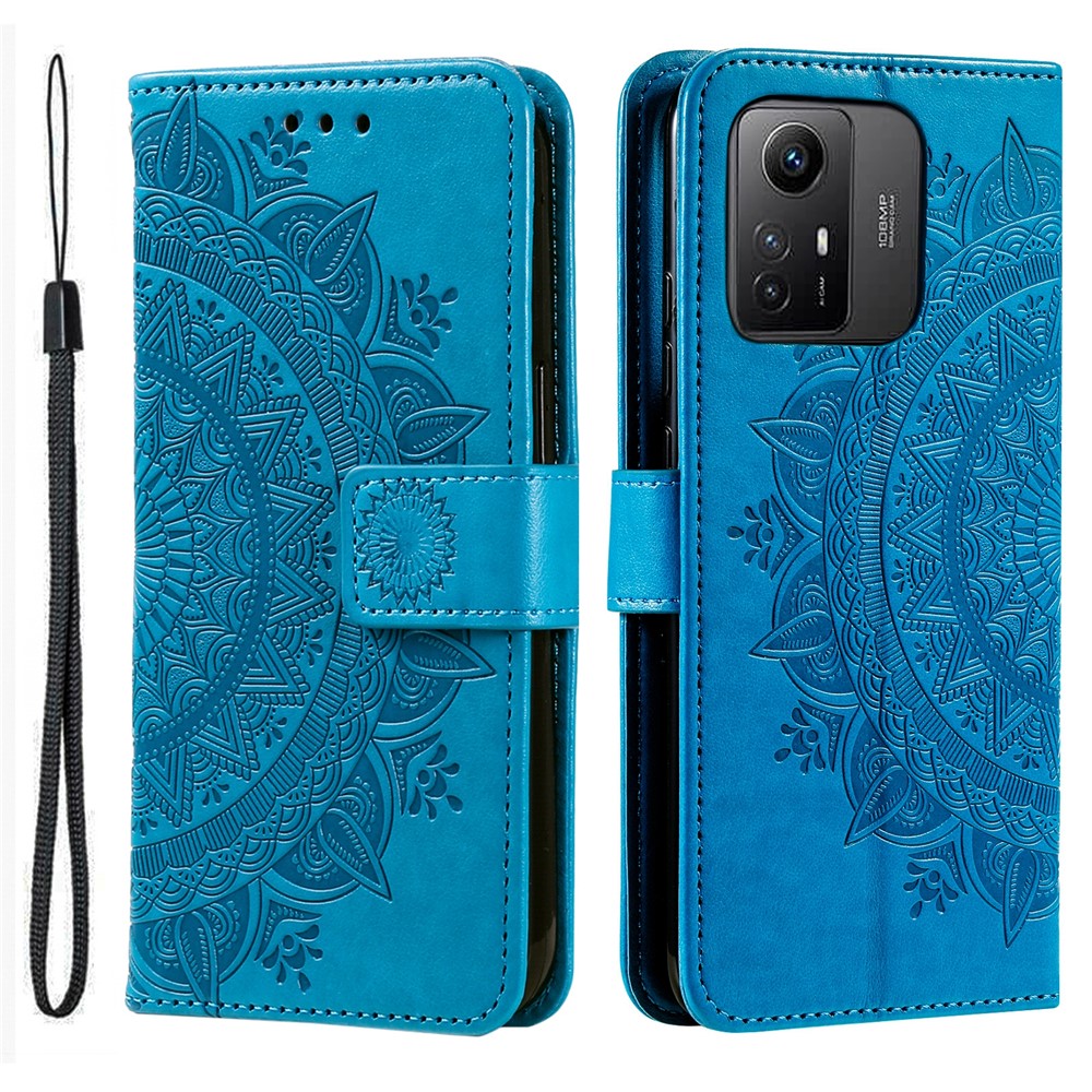 For Xiaomi Redmi Note 12S 4G PU Leather Wallet Phone Case Mandala Flower Imprint Anti-drop Stand Cover