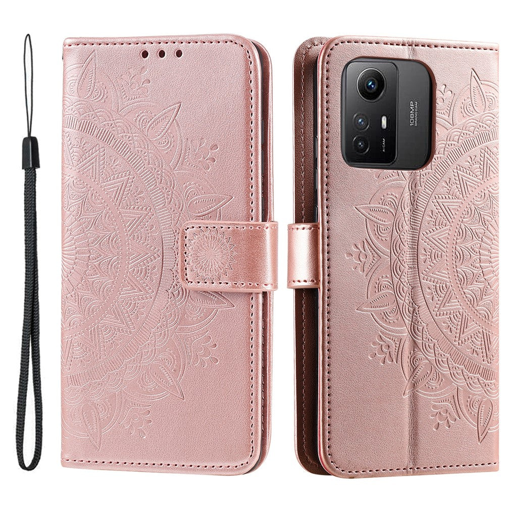 For Xiaomi Redmi Note 12S 4G PU Leather Wallet Phone Case Mandala Flower Imprint Anti-drop Stand Cover