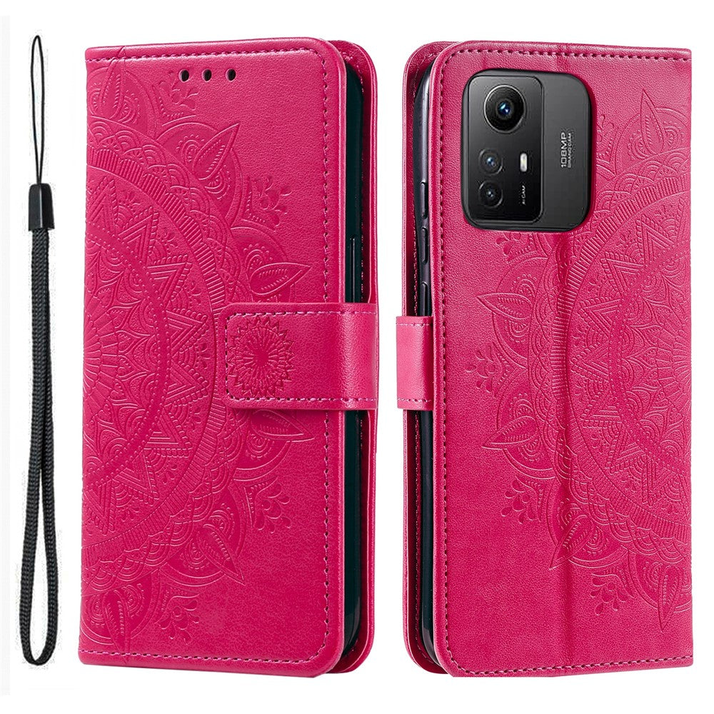 For Xiaomi Redmi Note 12S 4G PU Leather Wallet Phone Case Mandala Flower Imprint Anti-drop Stand Cover