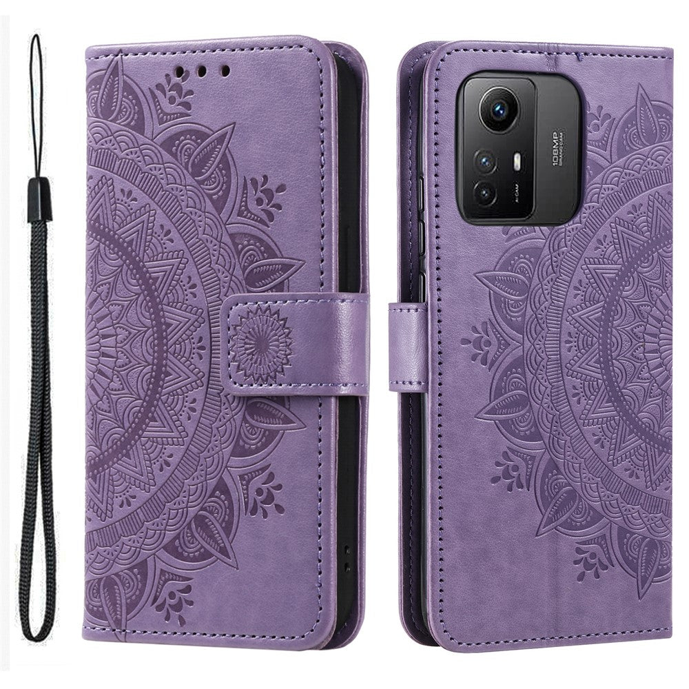 For Xiaomi Redmi Note 12S 4G PU Leather Wallet Phone Case Mandala Flower Imprint Anti-drop Stand Cover