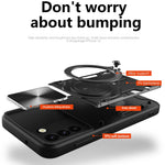 For Samsung Galaxy S21+ 5G Rotatable Ring Kickstand Cover PC + TPU Phone Case with Slide Camera Lid