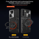 For Samsung Galaxy S21+ 5G Rotatable Ring Kickstand Cover PC + TPU Phone Case with Slide Camera Lid