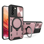 For Samsung Galaxy S21+ 5G Rotatable Ring Kickstand Cover PC + TPU Phone Case with Slide Camera Lid