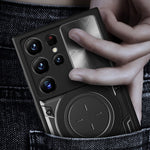 For Samsung Galaxy S22 Ultra 5G Slide Camera Lid PC + TPU Back Cover Rotatable Ring Kickstand Phone Case