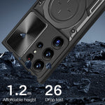 For Samsung Galaxy S22 Ultra 5G Slide Camera Lid PC + TPU Back Cover Rotatable Ring Kickstand Phone Case