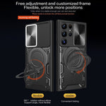 For Samsung Galaxy S22 Ultra 5G Slide Camera Lid PC + TPU Back Cover Rotatable Ring Kickstand Phone Case