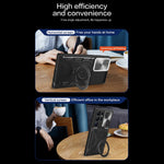 For Samsung Galaxy S22 Ultra 5G Slide Camera Lid PC + TPU Back Cover Rotatable Ring Kickstand Phone Case