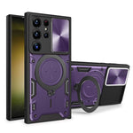 For Samsung Galaxy S22 Ultra 5G Slide Camera Lid PC + TPU Back Cover Rotatable Ring Kickstand Phone Case