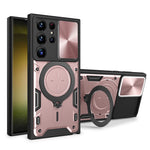 For Samsung Galaxy S22 Ultra 5G Slide Camera Lid PC + TPU Back Cover Rotatable Ring Kickstand Phone Case