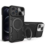 For iPhone 12 Pro Max 6.7 inch Slide Camera Lid Back Case Free Rotation Kickstand PC + TPU Phone Cover