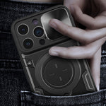 For iPhone 12 Pro Max 6.7 inch Slide Camera Lid Back Case Free Rotation Kickstand PC + TPU Phone Cover