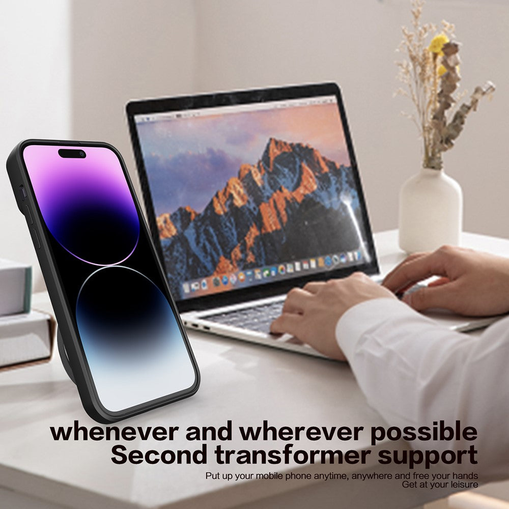 For iPhone 12 Pro Max 6.7 inch Slide Camera Lid Back Case Free Rotation Kickstand PC + TPU Phone Cover