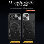 For iPhone 12 Pro Max 6.7 inch Slide Camera Lid Back Case Free Rotation Kickstand PC + TPU Phone Cover