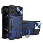 For iPhone 12 Pro Max 6.7 inch Slide Camera Lid Back Case Free Rotation Kickstand PC + TPU Phone Cover